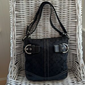 COACH Soho Black Signature Jacquard Slim Shoulder Duffle Bag